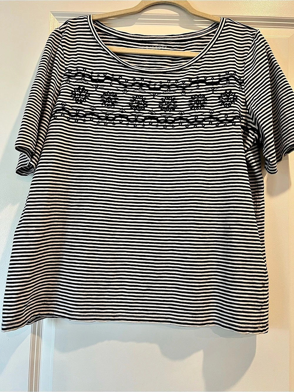 Talbots Striped Cotton Tee in Black & White